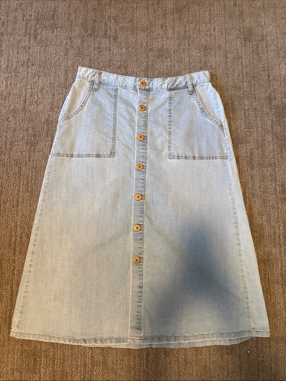 Light Blue Button-Front Denim Skirt